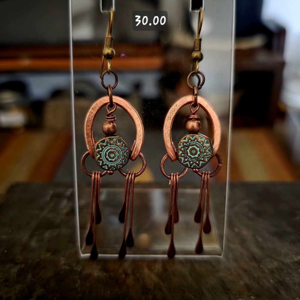 Hand Crafted By Me, Elegant Copper and Patina Bead Earrings - Picture 2 of 2